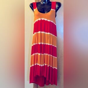 Calvin Klein Vibrant Orange and Red Tie-Dye Dress